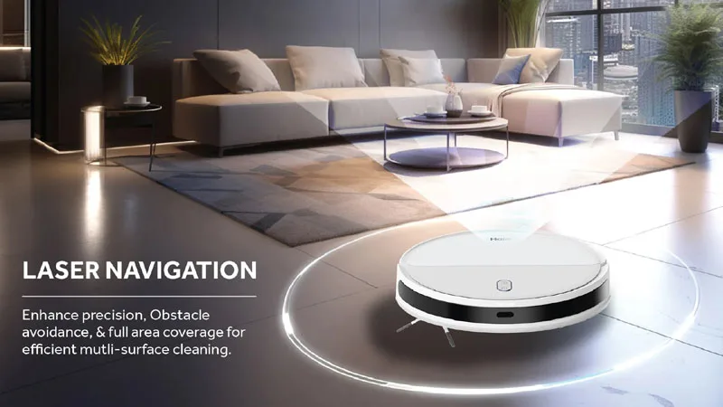 Haier CIVIC X11 रोबोट वैक्यूम क्लीनर भारतीय घर में सफाई करते हुए, HaiSmart ऐप के साथ।